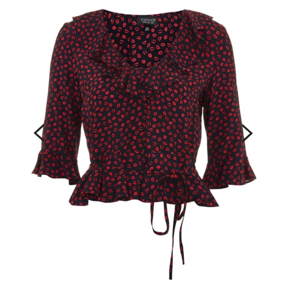 Topshop lip print frill blouse